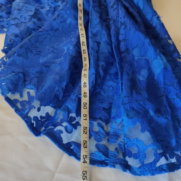 Royal Blue Lace Belted High Low Dress - Picture 9 of 11